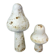 White - Metal - Set - Image 1 - Set of 2 White Metal Mushrooms, Indoor Outdoor Garden Statues, 9 & 16 inch Rustic Modern