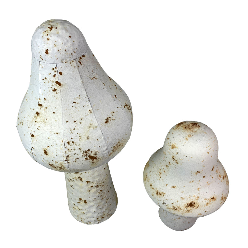 White - Metal - Set - Image 2 - Set of 2 White Metal Mushrooms, Indoor Outdoor Garden Statues, 9 & 16 inch Rustic Modern