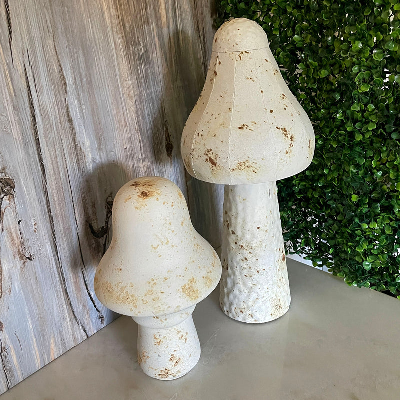 White - Metal - Set - Image 4 - Set of 2 White Metal Mushrooms, Indoor Outdoor Garden Statues, 9 & 16 inch Rustic Modern