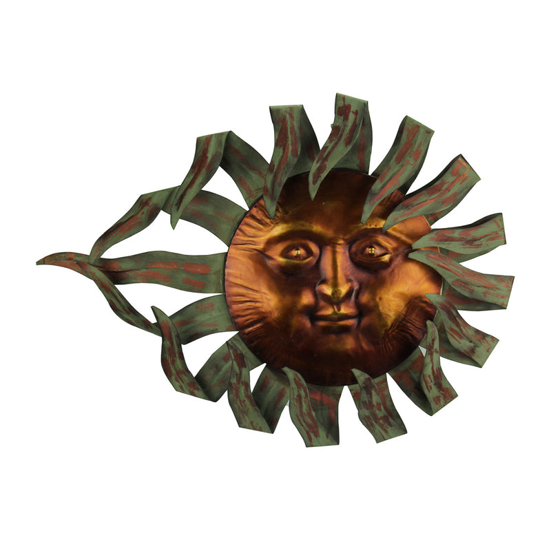 Two-Tone Copper and Bronze Finish Metal Sun Wall Decor Sculpture - Enchanting 27-Inch Long Hanging Art Piece for Indoors and