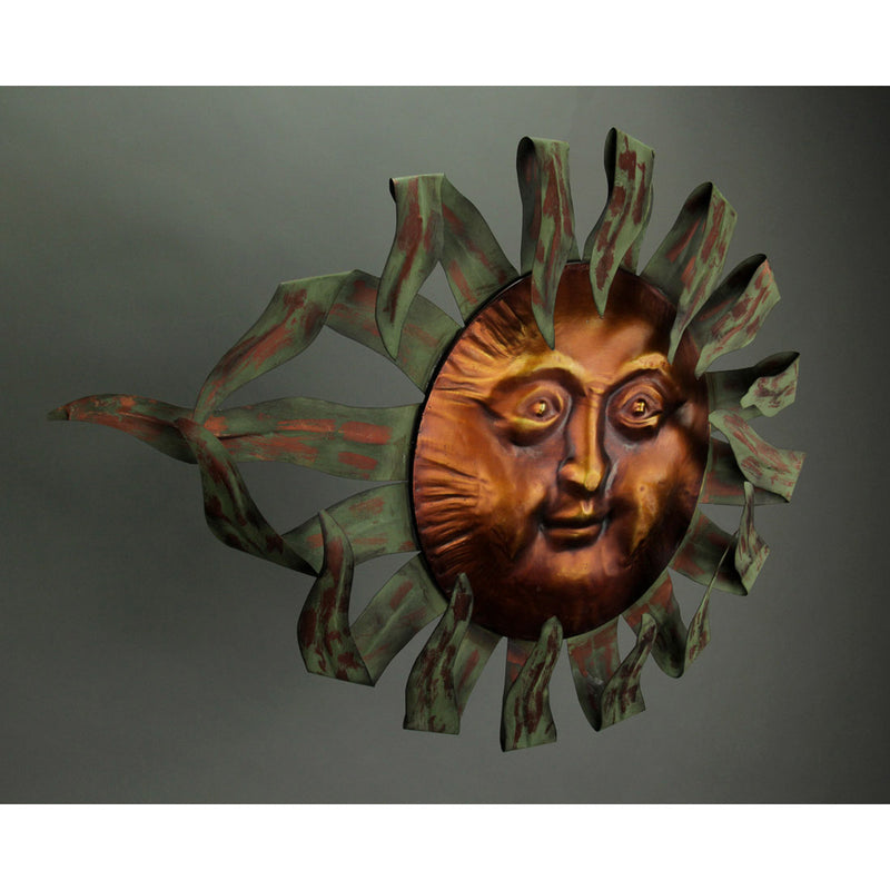 Two-Tone Copper and Bronze Finish Metal Sun Wall Decor Sculpture - Enchanting 27-Inch Long Hanging Art Piece for Indoors and