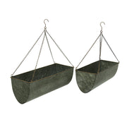Rustic Galvanized Metal Hanging Planters: Set of 2 Indoor/Outdoor Trough Planters in Grey, 20 and 16 Inches Long, Perfect for