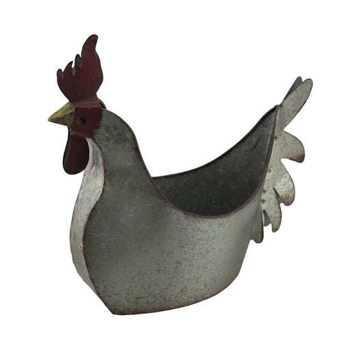 Gray - Image 1 - Rustic Galvanized Grey Metal Rooster Planter - Farmhouse Inspired Indoor and Outdoor Country Garden Decor