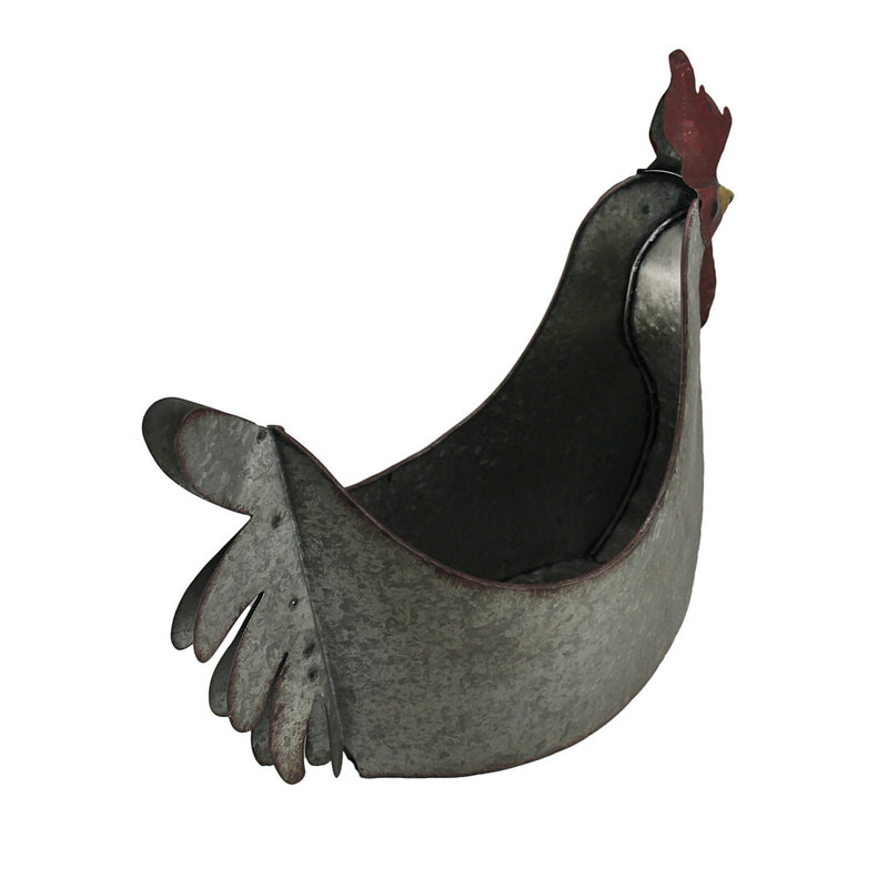 Gray - Image 2 - Rustic Galvanized Grey Metal Rooster Planter - Farmhouse Inspired Indoor and Outdoor Country Garden Decor