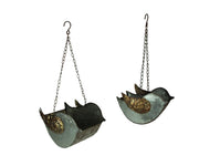 Set of 2 Galvanized Grey Finish Embossed Metal Bird Hanging Planters, Perfect for Indoor and Outdoor Greenery, 8.25 Inches