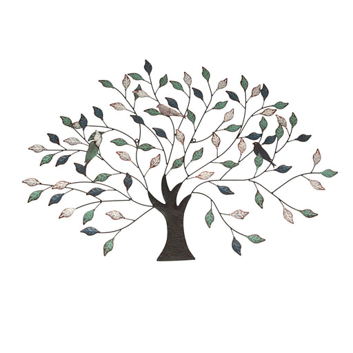 36-inch Tri-Tone Leaves Birds in Branches Metal Tree Wall Décor - Unique Artistic Design for Indoor and Outdoor Use, Easy