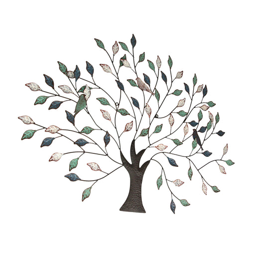 36-inch Tri-Tone Leaves Birds in Branches Metal Tree Wall Décor - Unique Artistic Design for Indoor and Outdoor Use, Easy