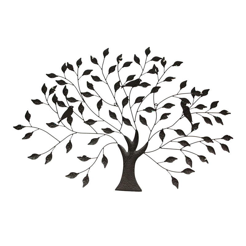 36-inch Tri-Tone Leaves Birds in Branches Metal Tree Wall Décor - Unique Artistic Design for Indoor and Outdoor Use, Easy