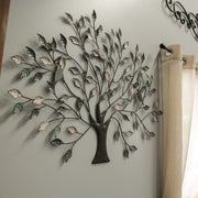 36-inch Tri-Tone Leaves Birds in Branches Metal Tree Wall Décor - Unique Artistic Design for Indoor and Outdoor Use, Easy