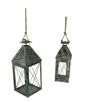 Vintage Grey Metal Bird On Branch Square Candle Lantern Set of 2 Image 1