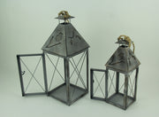 Vintage Grey Metal Bird On Branch Square Candle Lantern Set of 2 Image 2