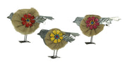 Metal and Burlap Rustic Flower Bird Sculptures Set of 3 Image 1