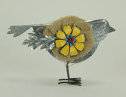 Metal and Burlap Rustic Flower Bird Sculptures Set of 3 Image 2