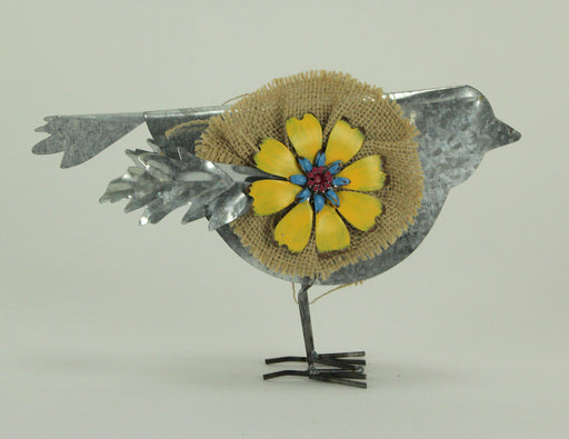 Metal and Burlap Rustic Flower Bird Sculptures Set of 3 Image 2