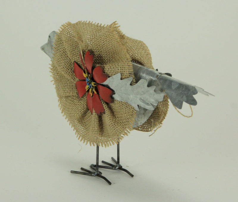 Metal and Burlap Rustic Flower Bird Sculptures Set of 3 Image 3