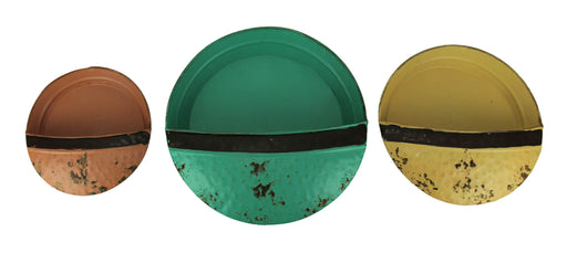 Green Yellow Orange Vintage Metal Round Wall Pockets Set of 3 Image 1