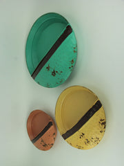 Green Yellow Orange Vintage Metal Round Wall Pockets Set of 3 Image 2