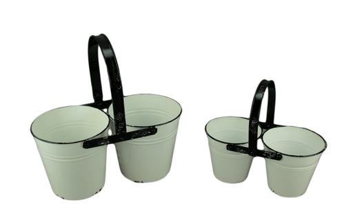 Rustic Black and White Metal Double Planters Set of 2 Image 1