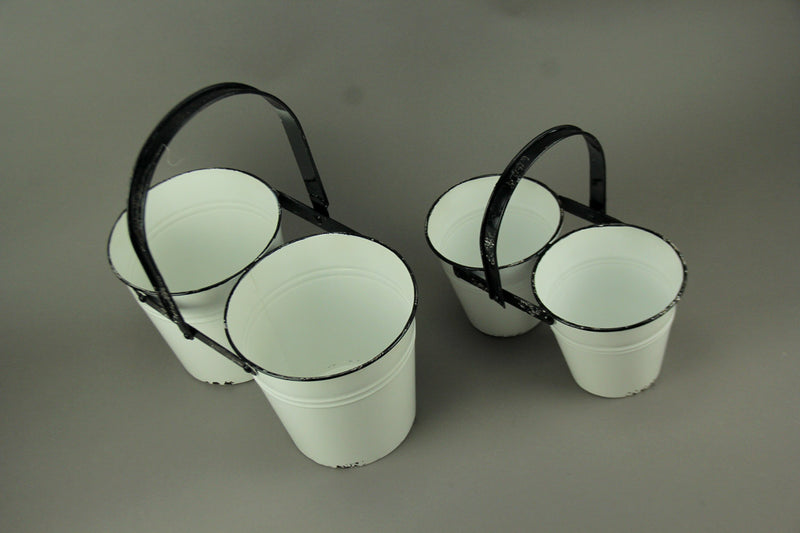 Rustic Black and White Metal Double Planters Set of 2 Image 2
