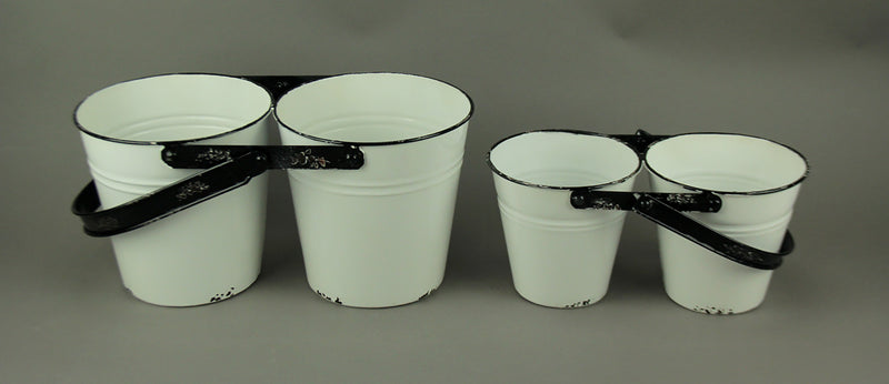 Rustic Black and White Metal Double Planters Set of 2 Image 3