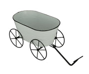 Charming White Enamelware Metal Farmhouse Style Decorative Wagon Garden Planter - Rustic Elegance For Gardens, Patios and