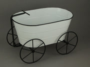Charming White Enamelware Metal Farmhouse Style Decorative Wagon Garden Planter - Rustic Elegance For Gardens, Patios and
