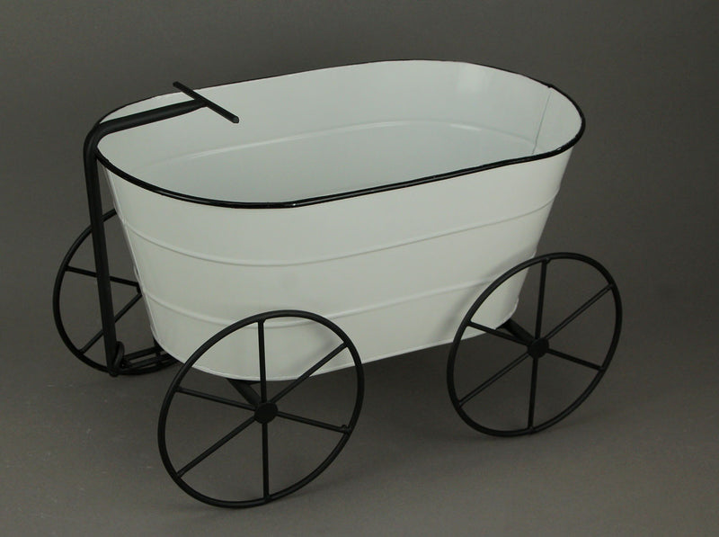Charming White Enamelware Metal Farmhouse Style Decorative Wagon Garden Planter - Rustic Elegance For Gardens, Patios and