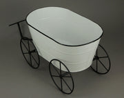 Charming White Enamelware Metal Farmhouse Style Decorative Wagon Garden Planter - Rustic Elegance For Gardens, Patios and