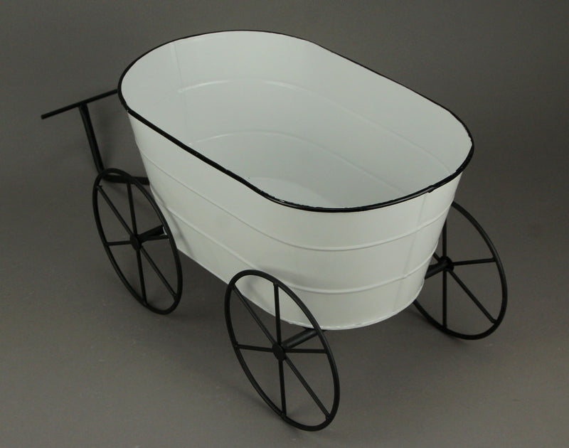 Charming White Enamelware Metal Farmhouse Style Decorative Wagon Garden Planter - Rustic Elegance For Gardens, Patios and