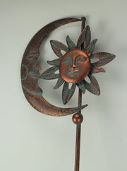 Set of 2 Copper Finish Metal Sun and Moon Wind Pinwheel Garden and Yard Stake Spinners - 52 Inches High - Celestial Harmony -