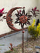 Enchanting Verdigris Copper Finish Celestial Sun and Moon Yard or Garden Wind Pinwheel Stake - Captivating Kinetic Outdoor