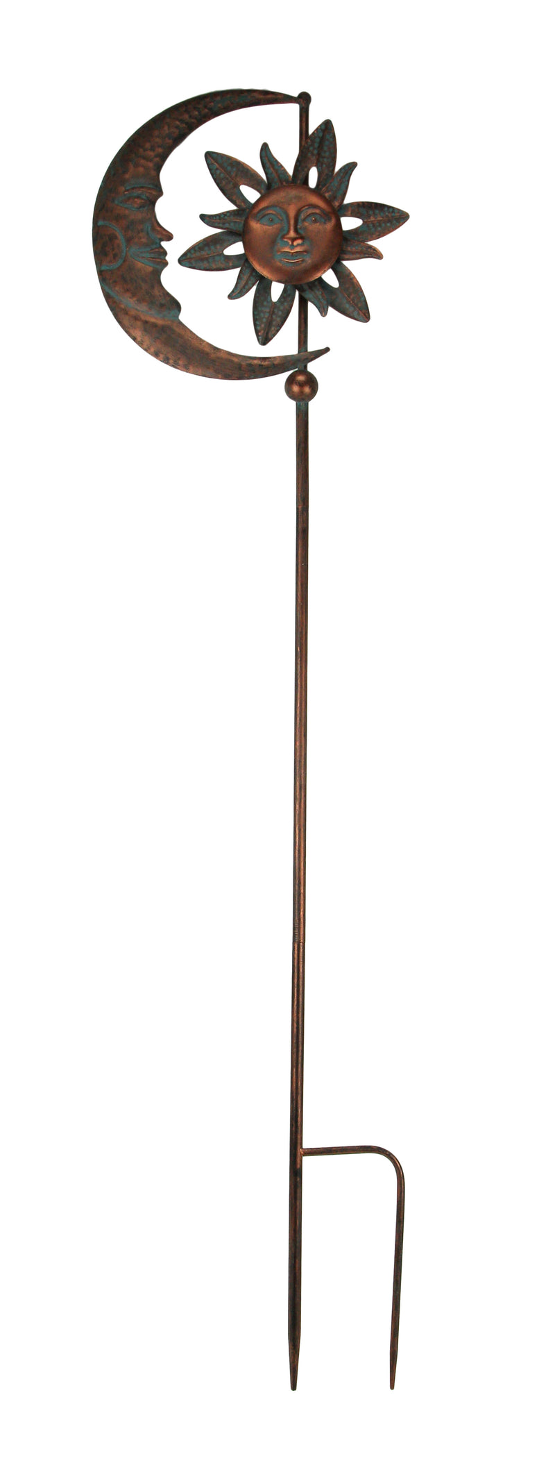 Enchanting Verdigris Copper Finish Celestial Sun and Moon Yard or Garden Wind Pinwheel Stake - Captivating Kinetic Outdoor