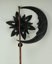Enchanting Verdigris Copper Finish Celestial Sun and Moon Yard or Garden Wind Pinwheel Stake - Captivating Kinetic Outdoor