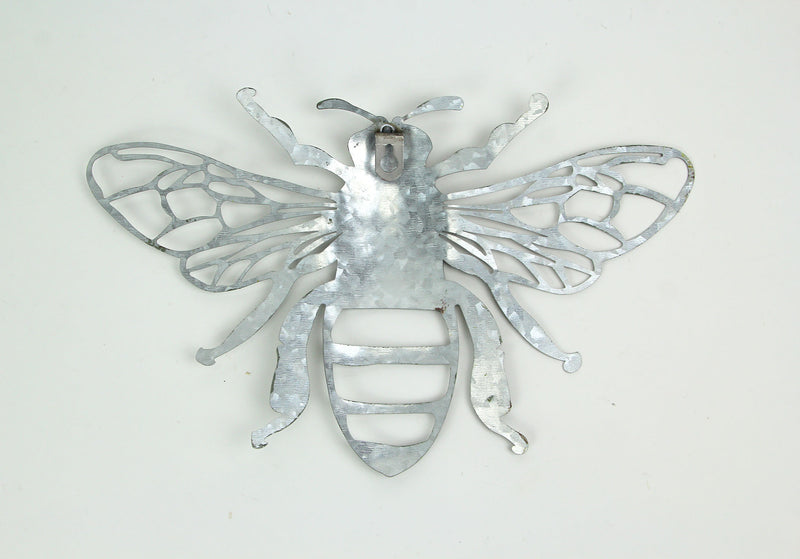 Charming Set of 2 Weathered Galvanized Grey Metal Honey Bee Wall Hangings: Rustic Indoor or Outdoor Decor Accents - 13.75