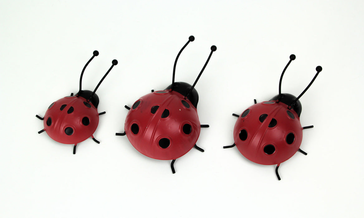 Set of 3 Hand-Painted Red and Black Metal Ladybug Art Sculptures for Garden Decor, Indoor Delight, and Outdoor Enchantment -