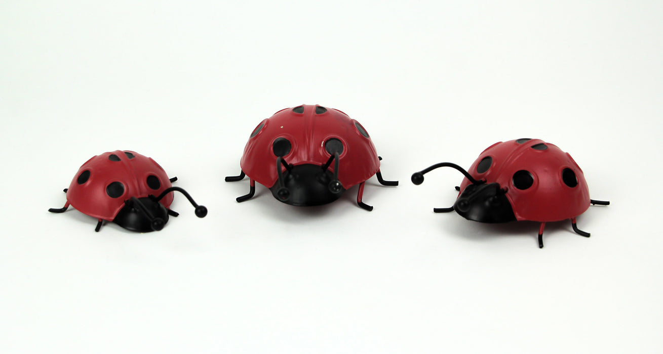 Set of 3 Hand-Painted Red and Black Metal Ladybug Art Sculptures for Garden Decor, Indoor Delight, and Outdoor Enchantment -