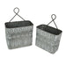 Pair of 2 Antiqued Washed Gray Metal Embossed Southwestern Geometric Design Wall Planters - Simple Installation - Perfect for