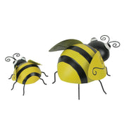 Set of 2 Hand-Painted Black and Yellow Metal Bumble Bee Sculptures - Nature-Themed Accent Decorations for Indoor and Outdoor