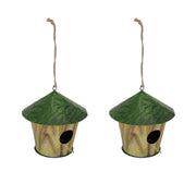 Set of 2 Metal Green Leaf Tree Hanging Bird House Outdoor Garden Decor Yard Art Image 1