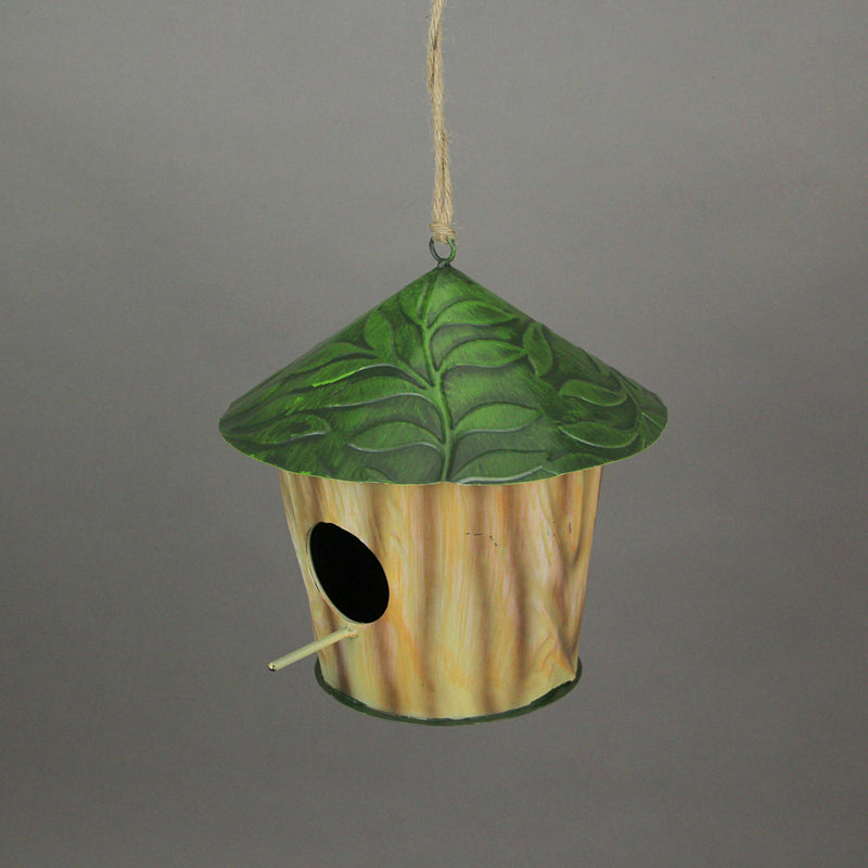 Set of 2 Metal Green Leaf Tree Hanging Bird House Outdoor Garden Decor Yard Art Image 2