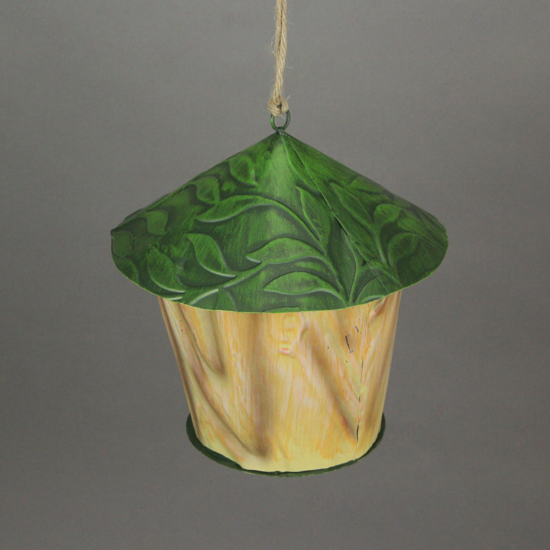 Set of 2 Metal Green Leaf Tree Hanging Bird House Outdoor Garden Decor Yard Art Image 3