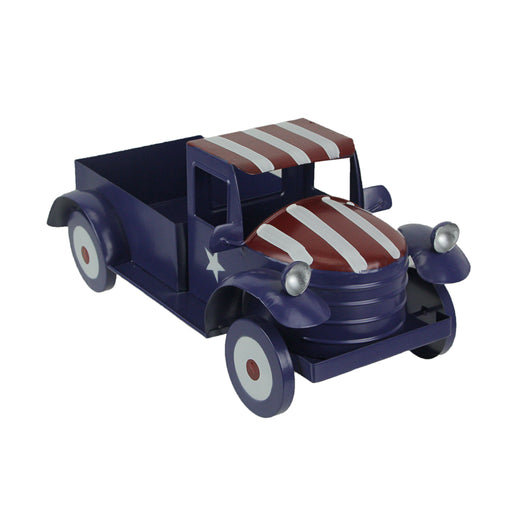 Blue - Image 1 - Rustic Blue Metal Vintage Patriotic Pickup Truck Planter Featuring Stars & Stripes Accents for Charming