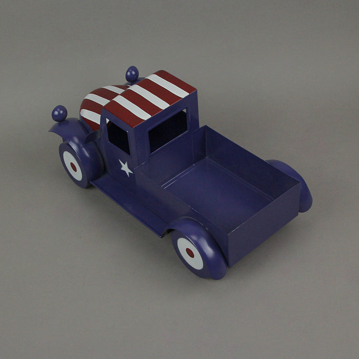 Blue - Image 3 - Rustic Blue Metal Vintage Patriotic Pickup Truck Planter Featuring Stars & Stripes Accents for Charming