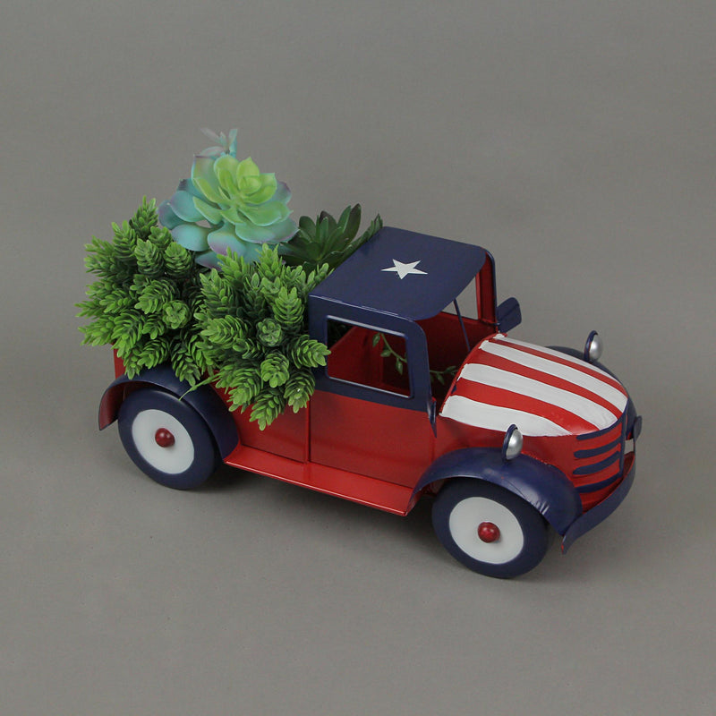 Red - Image 2 - Rustic Red, White, and Blue Metal Vintage Patriotic Pickup Truck Planter: Antique Stars & Stripes Design - 14