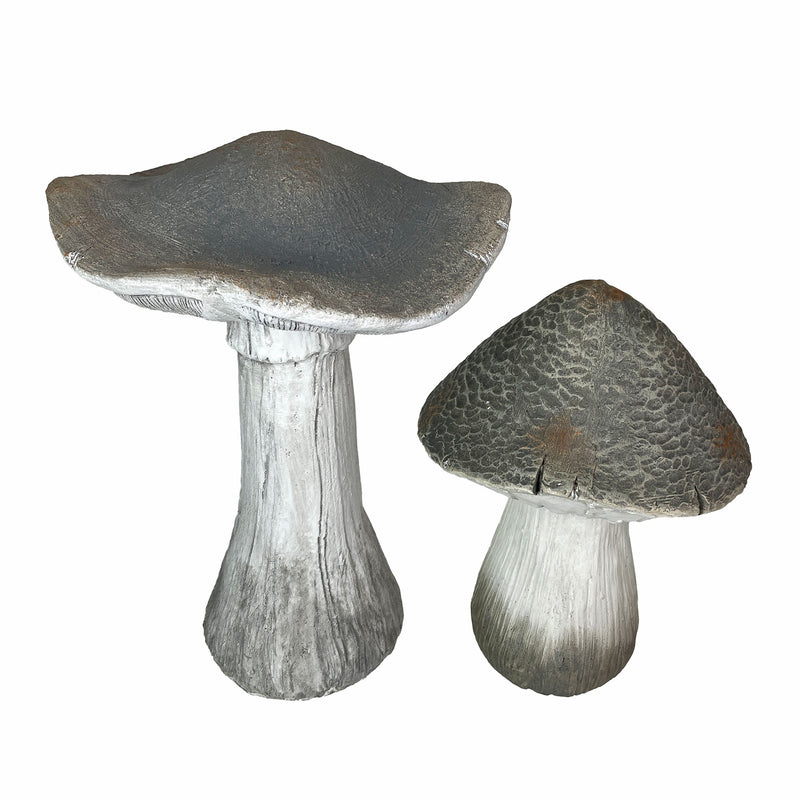 White - MGO - Set - Image 1 - Set of 2 Magnesium Oxide Mushrooms, 14" & 17" Tall, Indoor Outdoor Garden Sculptures, Rustic