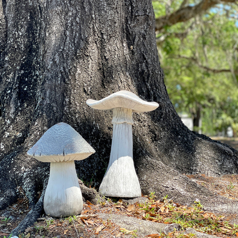 White - MGO - Set - Image 5 - Set of 2 Magnesium Oxide Mushrooms, 14" & 17" Tall, Indoor Outdoor Garden Sculptures, Rustic