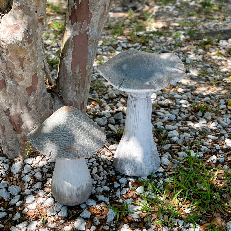 White - MGO - Set - Image 6 - Set of 2 Magnesium Oxide Mushrooms, 14" & 17" Tall, Indoor Outdoor Garden Sculptures, Rustic