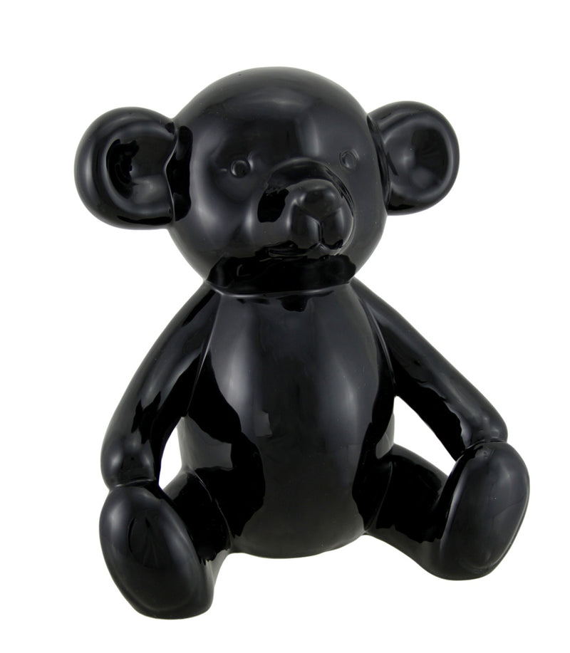 Glossy Black Ceramic Teddy Bear Statue 6 Inch Image 1