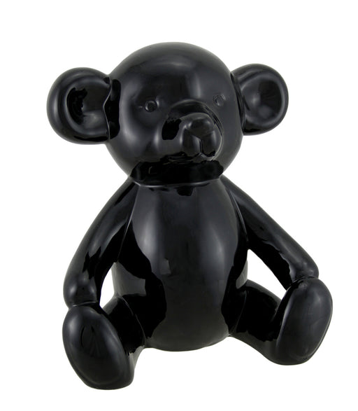 Glossy Black Ceramic Teddy Bear Statue 6 Inch Image 1