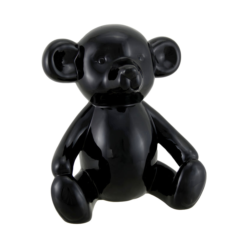 Glossy Black Ceramic Teddy Bear Statue 6 Inch Image 1